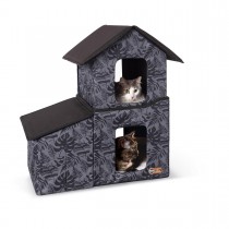 K&H Pet Products Outdoor Two-Story Kitty House with Dining Room Unheated Gray 22" x 27" x 27"