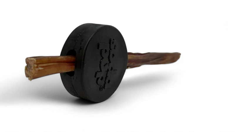 Pettz Hockey Puck Bully Stick Holder - Durable Rubber Treat Holder & Chew Toy