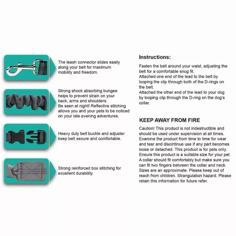 Pettz Hands-Free Adjustable Dog Leash – Waist Belt for Running & Walking