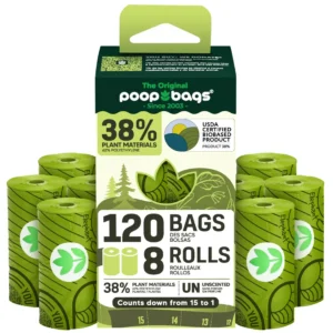 Eco Biobased Poop Bags – 8 Rolls / 120 Count Leak-Proof