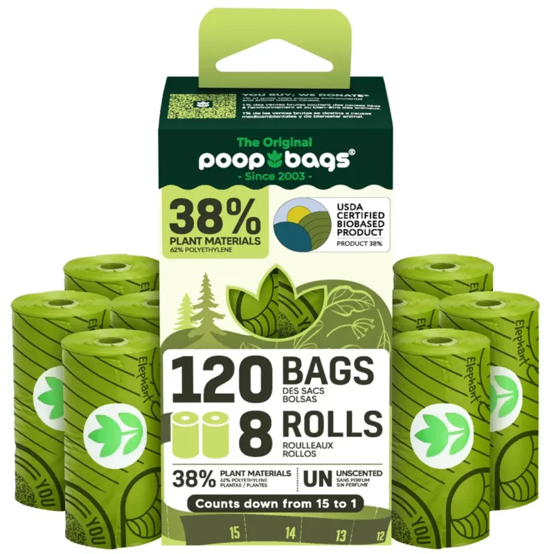 Eco Biobased Poop Bags – 8 Rolls / 120 Count Leak-Proof