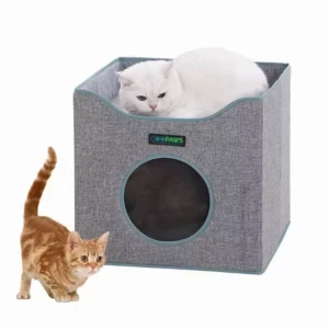 JESPET Foldable Cat Condo – Cube House with Reversible Cushions