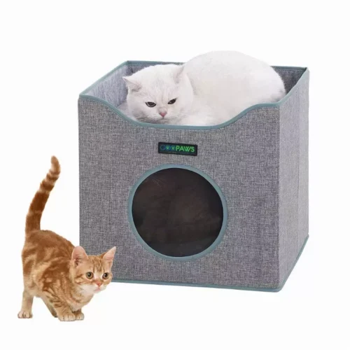 JESPET Foldable Cat Condo – Cube House with Reversible Cushions