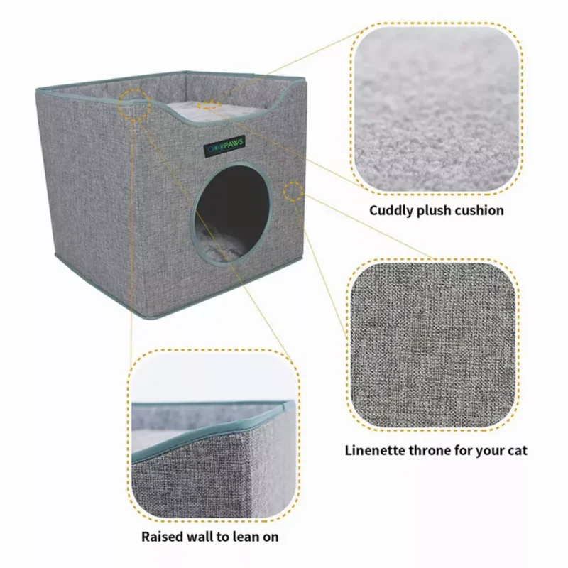 JESPET Foldable Cat Condo – Cube House with Reversible Cushions