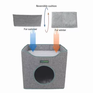 JESPET Foldable Cat Condo – Cube House with Reversible Cushions