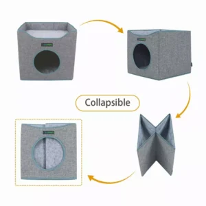 JESPET Foldable Cat Condo – Cube House with Reversible Cushions
