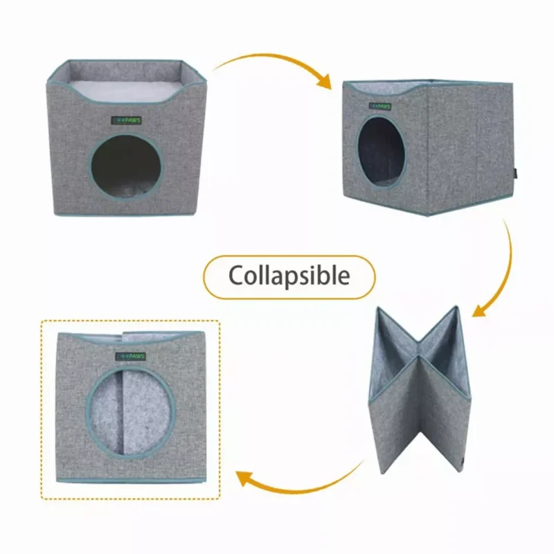 JESPET Foldable Cat Condo – Cube House with Reversible Cushions