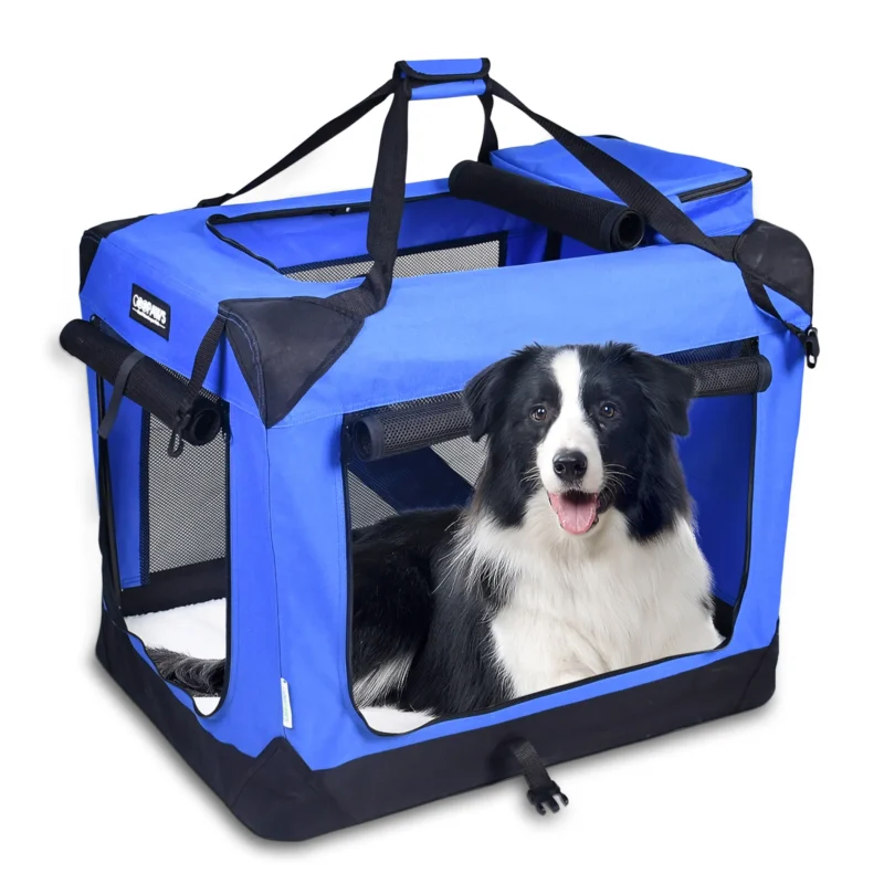 JESPET Soft Pet Crate Kennel – 3-Door Folding Travel Carrier with Fleece Mat