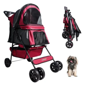 GOOPAWS 4-Wheel Promenade Pet Stroller – Foldable Jogging Stroller for Dogs & Cats