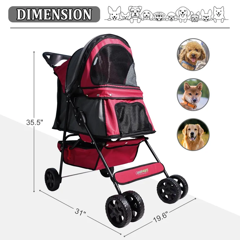 GOOPAWS 4-Wheel Promenade Pet Stroller – Foldable Jogging Stroller for Dogs & Cats