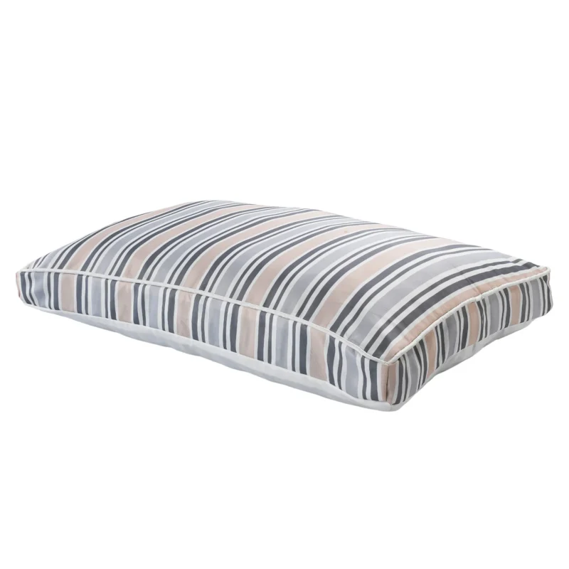 24" X 36" Gray Tan And White Striped Pillow Style Pet Bed With Removable Cover