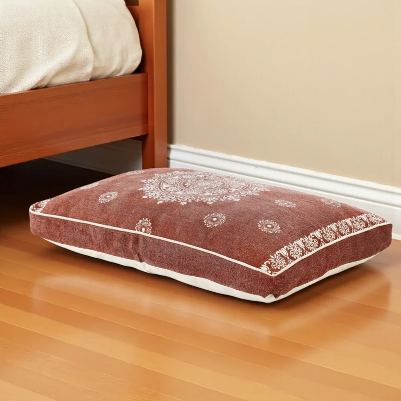 24" X 36" Stonewashed Red Medallion Pillow Style Pet Bed With Removable Cover