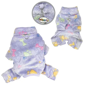 268-KBD095XS.1.td_size_1 Ultra Plush Colorful Bones/Paws Turtleneck Pajamas