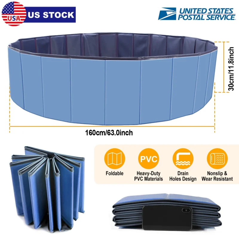 3239-HG_160cmPetSwimPool63InchBlue_GPCT952.1.td_size_1 Foldable Pet Swimming Pool PVC Kiddie Baby Dog