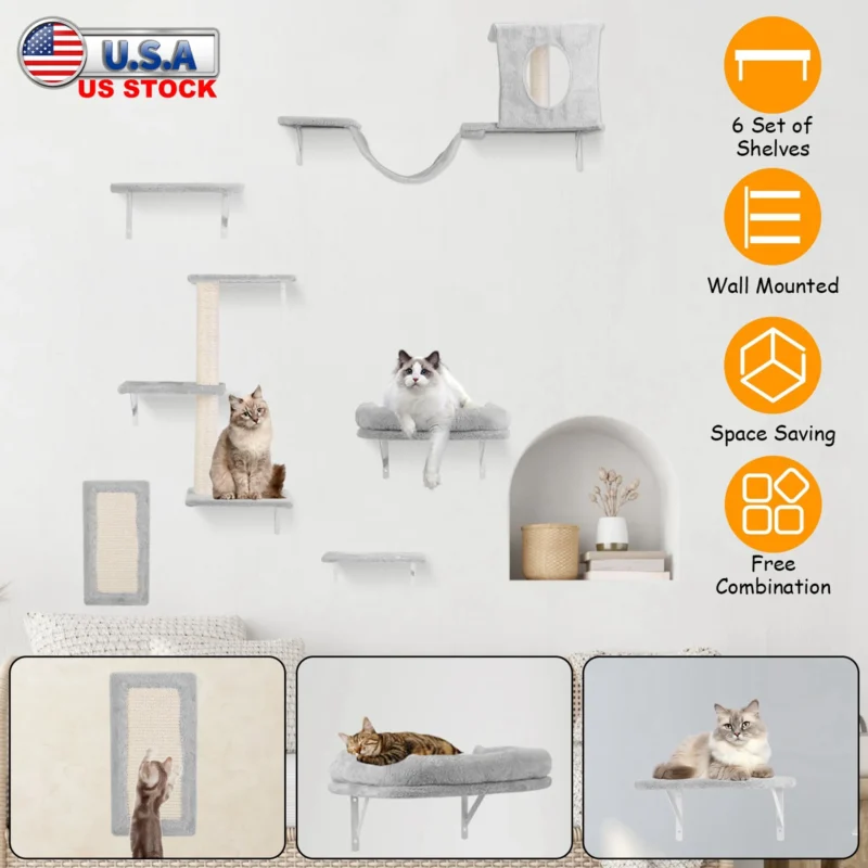 6 Set of Cat Wall Shelves Perch Cat Wall Furniture
