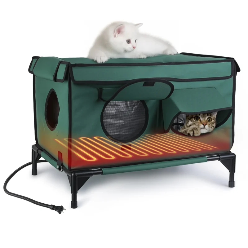 Pettz Waterproof Heated Cat House – Outdoor Winter Cat Shelter with Heater