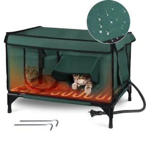 Pettz Waterproof Heated Cat House – Outdoor Winter Cat Shelter with Heater
