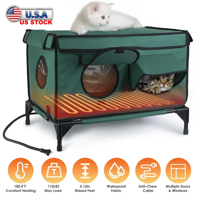 Pettz Waterproof Heated Cat House – Outdoor Winter Cat Shelter with Heater
