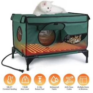 Pettz Waterproof Heated Cat House – Outdoor Winter Cat Shelter with Heater