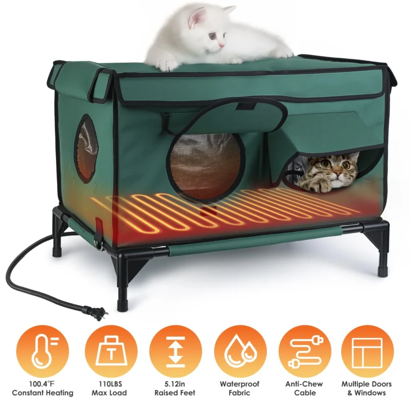 Pettz Waterproof Heated Cat House – Outdoor Winter Cat Shelter with Heater
