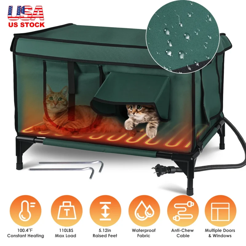 Pettz Waterproof Heated Cat House – Outdoor Winter Cat Shelter with Heater
