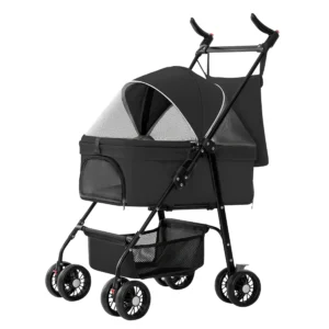 3239-PT_PetStrollerBlack_GPCT4450.0.td_size_1 4 Wheels Pet Stroller Foldable Carrier Strolling Cart Travel
