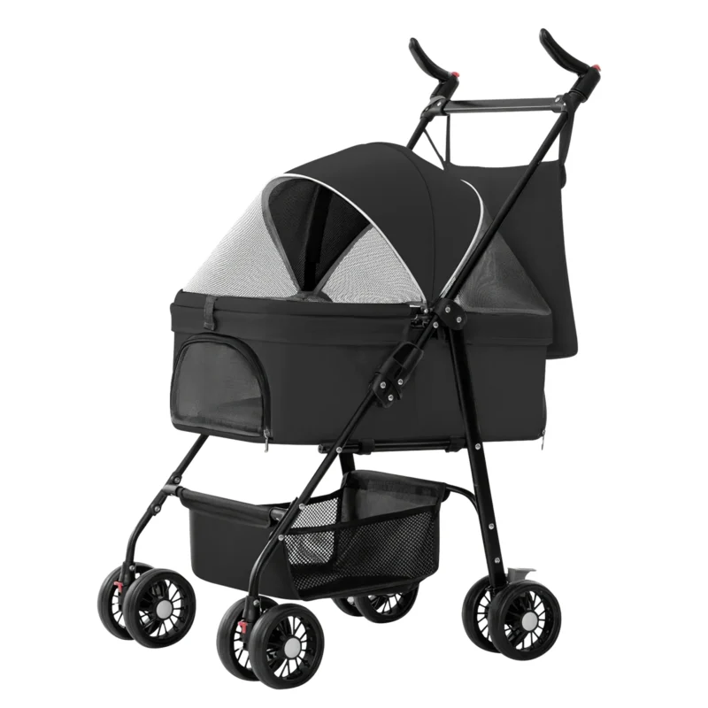 3239-PT_PetStrollerBlack_GPCT4450.0.td_size_1 4 Wheels Pet Stroller Foldable Carrier Strolling Cart Travel