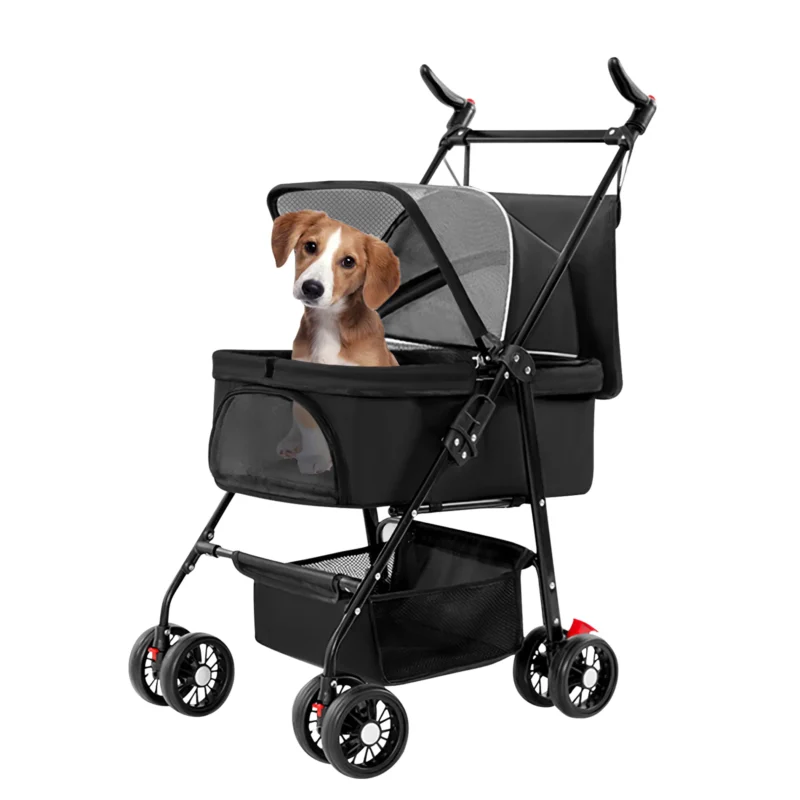 3239-PT_PetStrollerBlack_GPCT4450.3.td_size_1 4 Wheels Pet Stroller Foldable Carrier Strolling Cart Travel