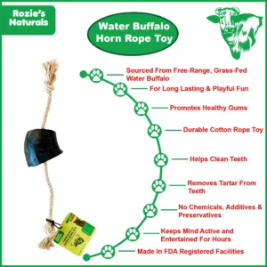 438-860002289830.1.td_size_1 Water Buffalo Horn Rope Tug Toy – Natural Dental Chew, 2-Count, 10 oz