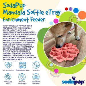 Mandala Softie eTray Shallow Slow Feeder Dog Bowl with Suction Cups