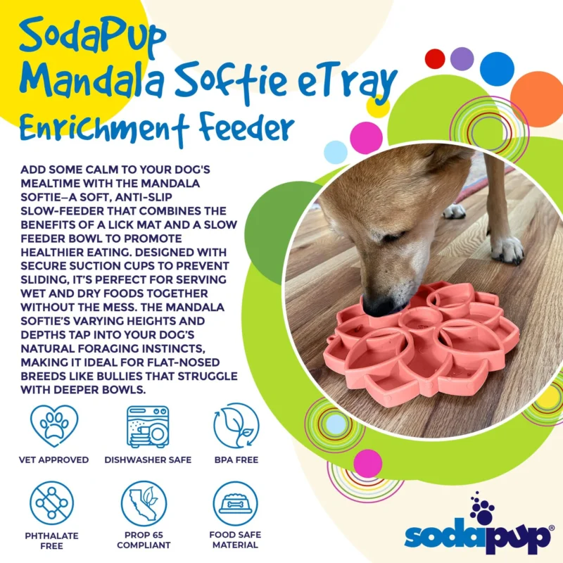 Mandala Softie eTray Shallow Slow Feeder Dog Bowl with Suction Cups